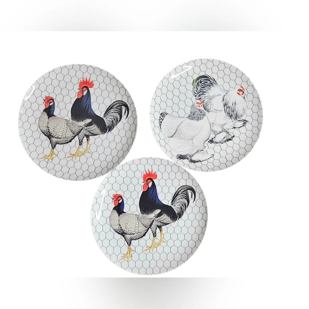 3 Fritz and Floyd Chicken Coop Porcelain Plates